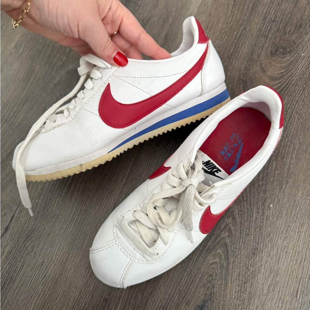 Nike Women's White and Red Cortez Sneakers
